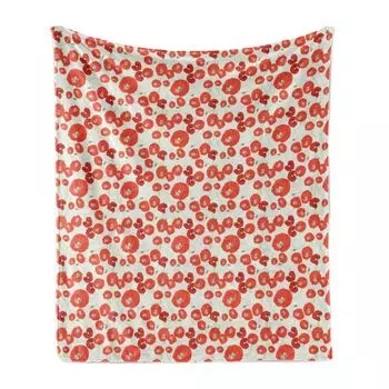 ABAKUHAUS Poppy Мягкое фланелевое флисовое одеяло, Retro Buds and Flowers Art, уютный плюш для использования в помещении и на открытом воздухе, 125 x 175 см, темно-коралловый зеленый резеда