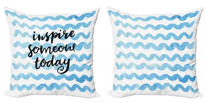 ABAKUHAUS Positive Декоративные чехлы для подушек, набор из 2 шт., Inspire Something Today Wave, двусторонняя цифровая печать Modern Accent, 40 x 40 см, светло-голубой и темно-серый