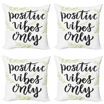 ABAKUHAUS Positive Energy Набор чехлов для подушек (4 предмета), Vibes Only Leaves, современная двусторонняя цифровая печать, 40 см x 40 см, яблоко, зеленый, серый