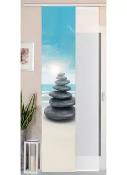 ABAKUHAUS Прибрежная деревенская штора, Средиземноморский дом, Ленточная штора с рюшами для спальни с петлями и крючками, 280 x 260 см, светло-коричневая, темно-синяя и белая Astek