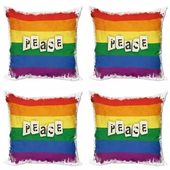 ABAKUHAUS Pride Набор чехлов для подушек (4 предмета), Dirt Flag Peace Word, современная двусторонняя цифровая печать, 45 см x 45 см, многоцветный