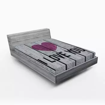 ABAKUHAUS Простыня I love you на подгонке, I love you типографский узор в деревенском стиле, 90 x 200 см, бледно-серый цвет фуксии
