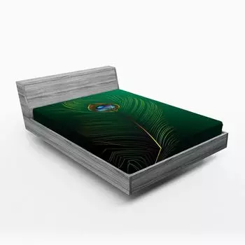 ABAKUHAUS Простыня на подгонке «Павлин», иллюстрация с павлиньими перьями в упрощенном художественном стиле, принт «Жизнь дикой природы», 90 x 190 см, Зеленый Синий