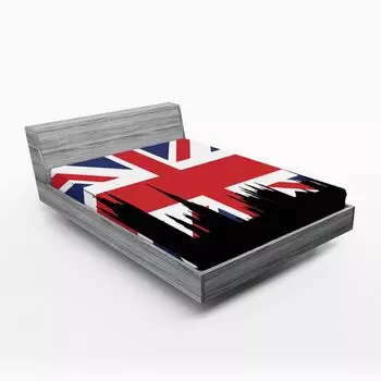 ABAKUHAUS Простыня на подкладке Union Jack, Парламент Соединенного Королевства Вестминстер, 90 x 190 см, Королевский синий Черный Красный