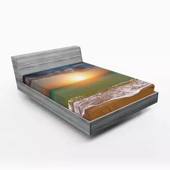 ABAKUHAUS Простыня на резинке Sunset, Романтическая фотография заката в отражении над кристально чистым морем, 90 x 190 см, Разноцветный
