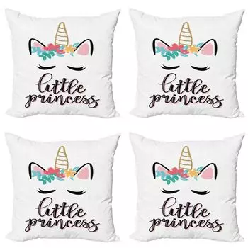 ABAKUHAUS Proverb Комплект чехлов для подушек (4 предмета), Little Princess Phrase Girly, современная двусторонняя цифровая печать, 60 см x 60 см, многоцветный