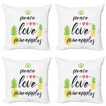ABAKUHAUS Proverb Комплект чехлов для подушек (4 предмета), ананасы Peace Love, современная двусторонняя цифровая печать, 60 x 60 см, многоцветные