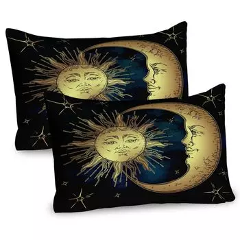 ABAKUHAUS Психоделические чехлы для подушек, набор из 2 шт., Moon Stars Sun Retro Style, Чехлы для подушек с декоративным принтом, 80 x 40 см, Голубо-желтый