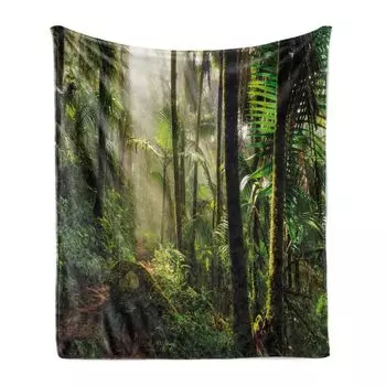 ABAKUHAUS Puerto Rico Мягкое фланелевое флисовое одеяло, Jungle Path El Yunque, уютный плюш для использования в помещении и на открытом воздухе, 125 x 175 см, зеленый, темно-зеленый