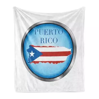 ABAKUHAUS Puerto Rico Мягкое фланелевое флисовое одеяло, круглое с флагом, уютный плюш для использования в помещении и на открытом воздухе, 125 x 175 см, бледно-голубой, светло-серый