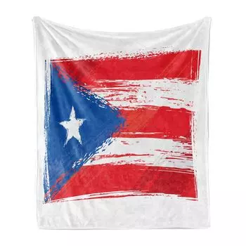 ABAKUHAUS Puerto Rico Мягкое фланелевое флисовое одеяло, эскиз национального флага, нарисованный вручную, в стиле гранж, 175 x 230 см, темно-кораллово-лазурный синий