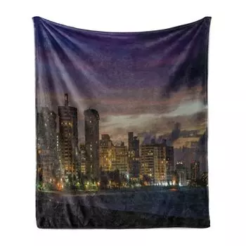 ABAKUHAUS Puerto Rico Мягкое фланелевое флисовое одеяло, Ocean Park Skyline, уютный плюш для использования в помещении и на открытом воздухе, 125 x 175 см, разноцветное