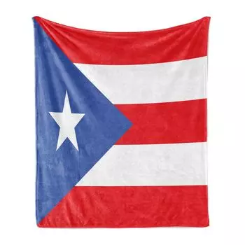 ABAKUHAUS Puerto Rico Мягкое фланелевое флисовое одеяло, простое графическое изображение звезды в полоску флага Пуэрто-Рико, 175 x 230 см, ярко-красный фиолетовый синий