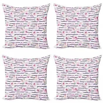ABAKUHAUS Purple and Blush Набор чехлов для подушек (4 шт.), Мягкие букеты, Современная двусторонняя цифровая печать, 45 см x 45 см, Фиолетовый Розовый Резеда Зеленый