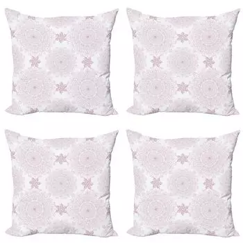 ABAKUHAUS Purple Mandala Набор чехлов для подушек (4 предмета), викторианский дамасский узор, современная двусторонняя цифровая печать, 60 см x 60 см, бледно-розовый белый