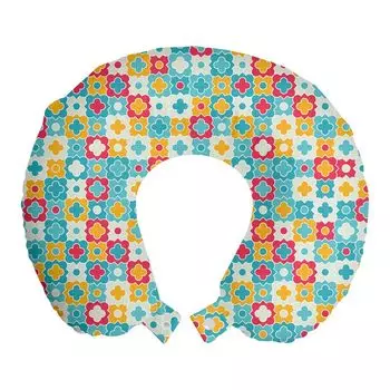 ABAKUHAUS Quatrefoil дорожная подушка для шеи, Clover Vivid Ki, пенопластовый дорожный предмет для самолета и автомобиля, 30x30 см, красный, бирюзово-желтый