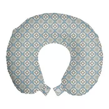ABAKUHAUS Quatrefoil Дорожная подушка для шеи, мотив круговой звезды, пенопластовые дорожные принадлежности для самолета и автомобиля, 30x30 см, бежевый, бежевый и синий
