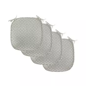 ABAKUHAUS Quatrefoil Подушка для обеденного стула Эдвардианская декоративная водонепроницаемая подушка с цветочным принтом в эдвардианском стиле с ремнями для кухонных сидений 40 см x 40 см Упаковка из 4 шт. Серо-бежевого цвета, черный