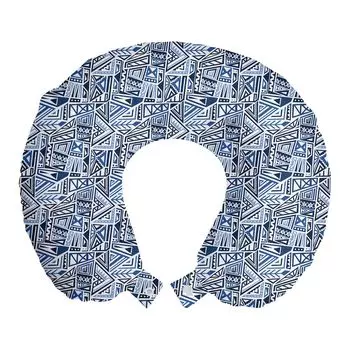 ABAKUHAUS Quirky Travel Pillow Neck Support, Retro African Funky Culture, пенопластовый дорожный предмет для самолета и автомобиля, 30x30 см, фиолетовый, синий и белый