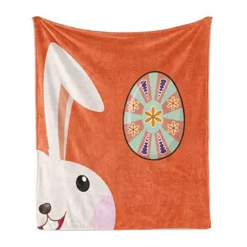 ABAKUHAUS Rabbit Мягкое фланелевое флисовое одеяло, Восточный кролик на морковке, уютный плюш для использования в помещении и на улице, 125 x 175 см, сиена жженая многоцветная