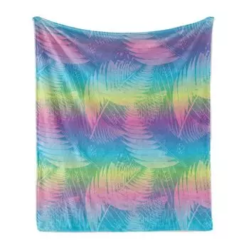 ABAKUHAUS Rainbow Ombre Мягкое фланелевое флисовое одеяло, Tropical Essentials, уютный плюш для использования в помещении и на улице, 125 x 175 см, разноцветное