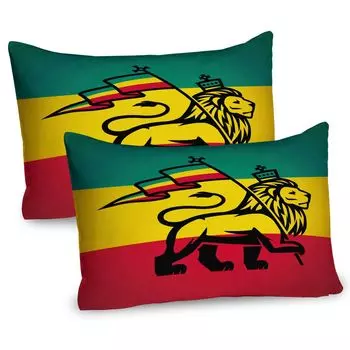 ABAKUHAUS Rasta Чехлы для подушек, набор из 2 шт., Иудейский лев с растафари-флагом King Jungle Reggae Theme Art Print, чехол для подушки с декоративным принтом, 80x40 см, желтый черный
