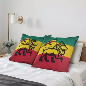 ABAKUHAUS Rasta Чехлы для подушек, набор из 2 шт., Иудейский лев с растафари-флагом King Jungle Reggae Theme Art Print, чехол для подушки с декоративным принтом, 80x80 см, желтый черный