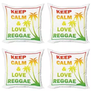ABAKUHAUS Rasta Набор чехлов для подушек (4 предмета), Keep Calm Words Reggae, современная двусторонняя цифровая печать, 50 см x 50 см, бледно-зеленый желтый