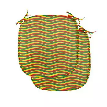ABAKUHAUS Rasta Подушка для обеденного стула Эфиопские волнистые полосы Декоративная водонепроницаемая подушка с ремнями для кухонных сидений 40 см x 40 см Упаковка из 2 шт. Бархатцы зеленого и красного цвета, зеленый
