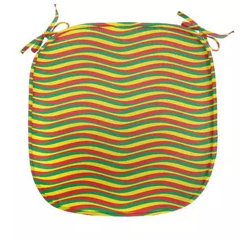 ABAKUHAUS Rasta Подушка для обеденного стула Эфиопские волнистые полосы Декоративная водонепроницаемая подушка с ремнями для кухонных сидений 40 см x 40 см Бархатцы зеленый и красный