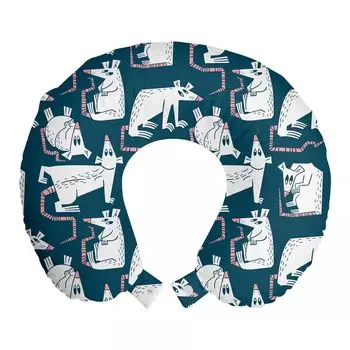 ABAKUHAUS Rat Travel Pillow Подушка для шеи, рисунок мультяшной мыши, пенопластовые дорожные принадлежности для самолета и автомобиля, 30x30 см, темно-бирюзовый пастельно-розовый