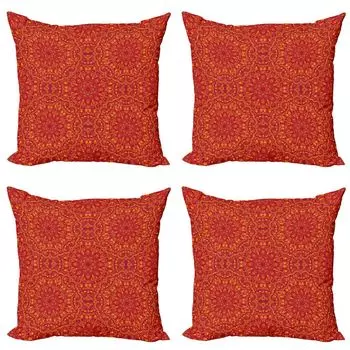 ABAKUHAUS Red Mandala Набор чехлов для подушек (4 шт.), Восточный, Современная двусторонняя цифровая печать, 45 см x 45 см, Пурпурный горчично-оранжевый
