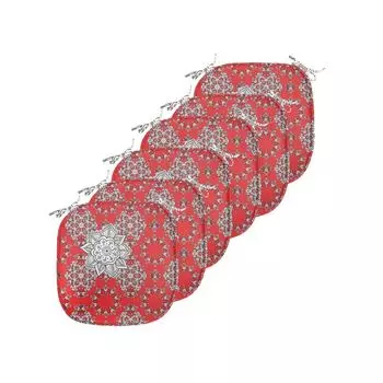 ABAKUHAUS Red Mandala Подушка для обеденного стула Декоративная водонепроницаемая подушка с каракулями с ремнями для кухонных сидений 40 см x 40 см Упаковка из 6 шт. Алого белого и черного цвета