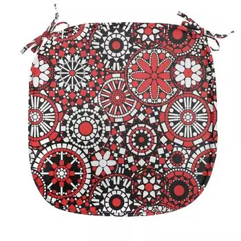ABAKUHAUS Red Mandala Подушка для обеденного стула Цветочная мозаика Декоративная водонепроницаемая подушка с ремнями для кухонных сидений 40 см x 40 см Черный Белый Оранжевый