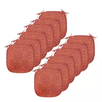 ABAKUHAUS Red Mandala Подушки для обеденного стула Восточные декоративные водонепроницаемые подушки с ремнями для кухонных сидений 40 см x 40 см Упаковка из 12 шт. Фиолетовый Горчично-оранжевый, красный