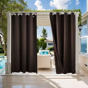 ABAKUHAUS Ретро-шторы из 2 панелей для декора гостиной, спальни, стиль шестидесятых и семидесятых годов, геометрический круглый симметричный дизайн, повторяющийся, 150 см x 225 см, пастельно-желтый Topchances, темно-коричневый