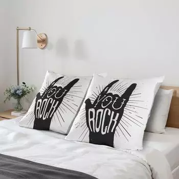 ABAKUHAUS Rock Music Чехлы для подушек, набор из 2 шт., цитата You Rock с символом дьявола и абстрактными линиями, монохромный рисунок татуировки, чехол для подушки с декоративным принтом, 80 x 80 см, белый черный