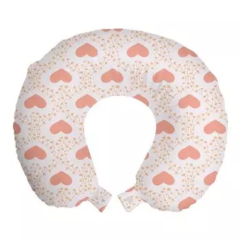 ABAKUHAUS Романтическая дорожная подушка для шеи, пастельное сердце и одуванчик, дорожный предмет из пенопласта для самолета и автомобиля, 30x30 см, лососевый и нежно-розовый