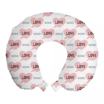 ABAKUHAUS Романтическая дорожная подушка для шеи, тематика сердечек и Xoxo, дорожная вещь из пенопласта для самолета и автомобиля, 30x30 см, светло-розовый и белый