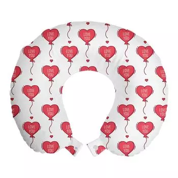 ABAKUHAUS Романтическая дорожная подушка для шеи, воздушные шары Love You Heart, пенопластовые дорожные принадлежности для самолета и автомобиля, 30x30 см, темно-коралловый и белый