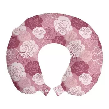 ABAKUHAUS Rose Flowers Дорожная подушка для шеи, романтический мотив лепестков, пенопластовые дорожные принадлежности для самолета и автомобиля, 30x30 см, сушеная роза бледно-розовая