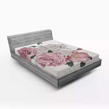 ABAKUHAUS Rose Простыня на подкладке, Old Roses Grunge Style Antique Romantic Spring, 180 x 200 см, Бежево-розово-зеленый