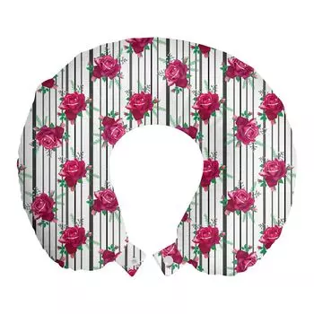 ABAKUHAUS Roses Дорожная подушка для шеи, Букет цветов с бутонами на полосках, Пенопластовые дорожные принадлежности для самолета и автомобиля, 30x30 см, Разноцветные