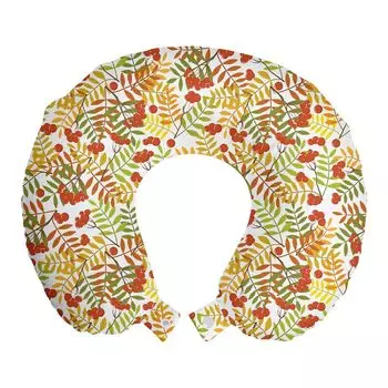 ABAKUHAUS Rowan Travel Pillow Поддержка шеи, Дикие сельские растения, Пенопластовые дорожные принадлежности для самолета и автомобиля, 30x30 см, Желтый Зеленый Оранжевый