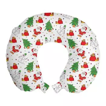 ABAKUHAUS Рождественская дорожная подушка для шеи, Рождественская елка Дед Мороз, дорожный предмет из пенопласта для самолета и автомобиля, 30x30 см, зеленый и красный