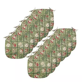 ABAKUHAUS Рождественские подушки на обеденный стул, Teddy Bears Christmas, декоративная водонепроницаемая подушка с ремнями для кухонных сидений, 40 см x 40 см — упаковка из 12 шт., оливково-зеленый белый