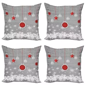 ABAKUHAUS Рождественский комплект чехлов для подушек (4 предмета), Star Glitter Snow, современная двусторонняя цифровая печать, 50 см x 50 см, серый, красный, белый