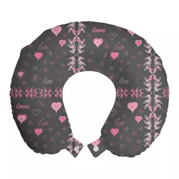 ABAKUHAUS Розово-серая дорожная подушка для шеи, Love Spring Flora, пенопластовые дорожные принадлежности для самолета и автомобиля, 30x30 см, угольно-серый розовый