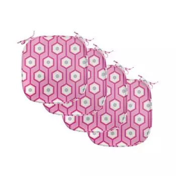 ABAKUHAUS Розовые подушки на обеденный стул, вертикальные шестиугольные точки, декоративная водонепроницаемая подушка с ремнями для кухонных сидений, 40 см x 40 см — упаковка из 4 шт., розовый, белый, нежно-голубой