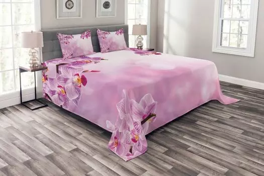 ABAKUHAUS Розовый комплект покрывала, Orchid Spring Petals Spa, комплект с моющимися наволочками, для односпальных кроватей 220 x 220 см, розовый
